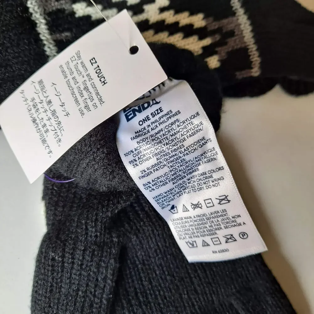 Lands' End Black & White Acrylic Abstract Geometric Gloves - One Size (NWT)